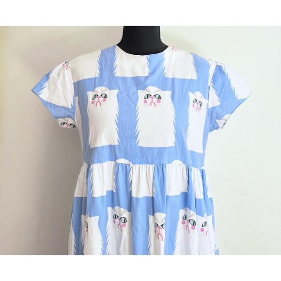 VGUC Nooworks Grumpy Cats Frida Kitty Cat Dropwaist Tiered Short Sleeve Dress S - Picture 4 of 8